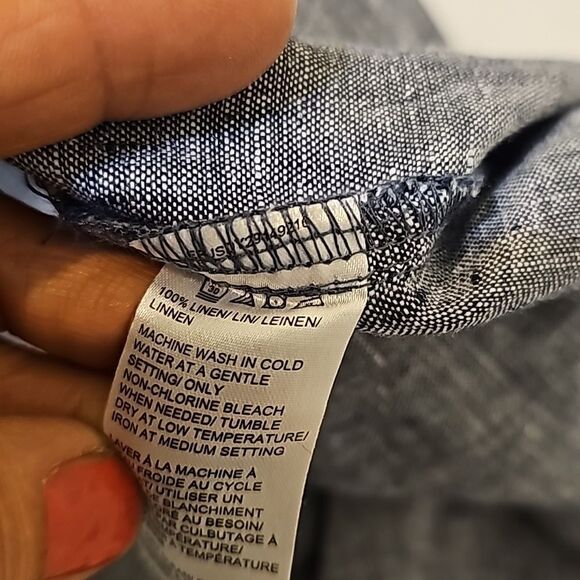 Pure Navy Blue linen Long Sleeve tunic top Sz - Picture 8 of 8